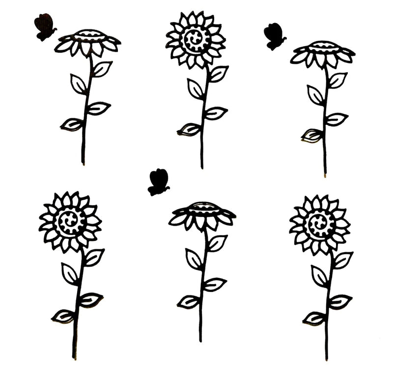Black sunflower silhouette die cuts with leaves, set of multiple flower outlines