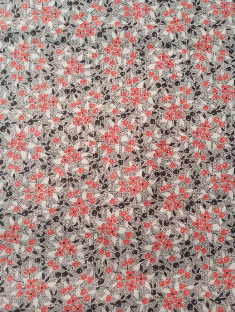 Vintage 30s 40s FABRIC 35 Wide Red Black Tiny Flower Quilting Fabric BHTY Flowering Plants