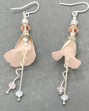 Earrings.  Silver Tone Subtle Pink Lucite Calla Lily Flowers w/Drops. 2.5" Lily