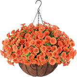 12 Bundles Faux Hanging Flowers UV Resistant Outdoor Plants Orange Flowering Plants