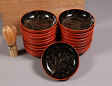 Japanese Lacquer Wooden Plate Set of 19 Gold Pampas Grass Design Meiji Era 19th Pampas Grass