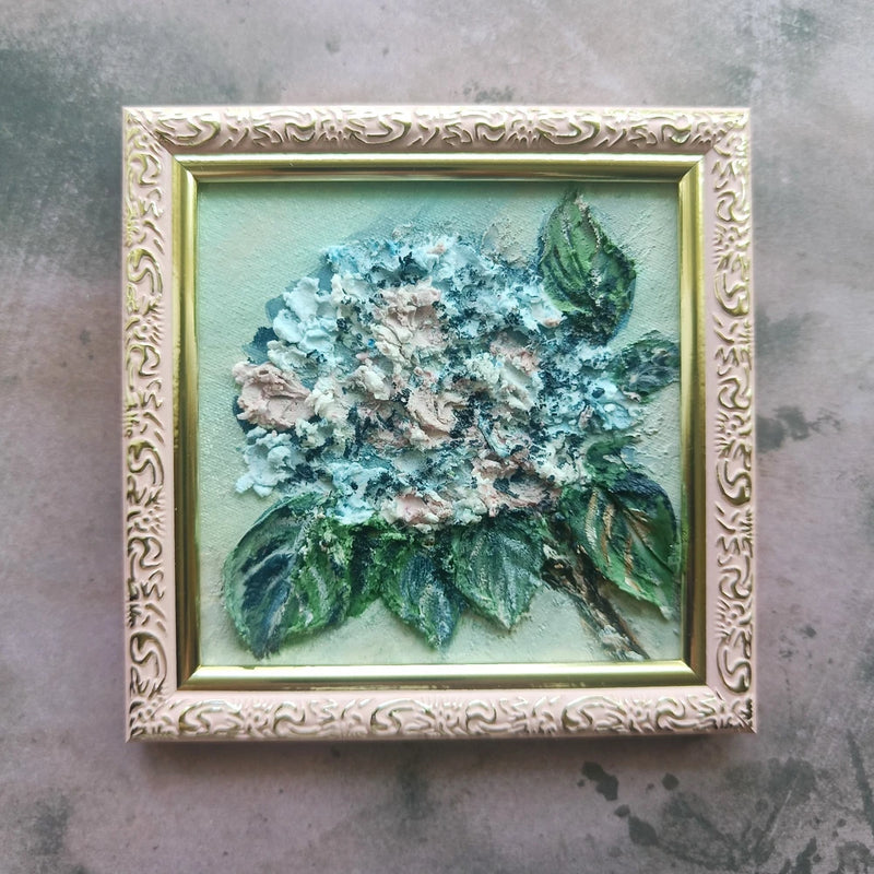 Oil Textured Painting Miniature Framed Floral Art Hydrangea 4x4 Hydrangea