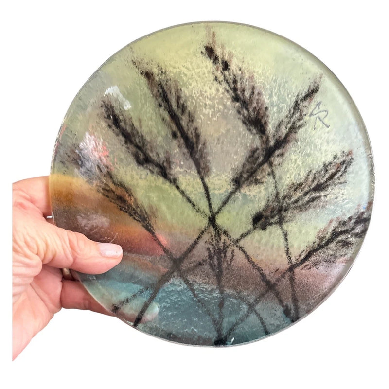 Fused Glass Pampas Grass at Sunset Art Glass 7Ó Plate Pampas Grass
