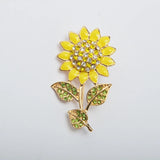 Sunflower Flower Curly Petals Crystal Center Vintage Gold Pin Brooch Women 1.6" Sunflower