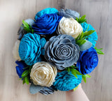 Royal Blue Turquoise Bridal Bouquet Sola Wood Wedding Bridesmaid Flowers Decor Hydrangea