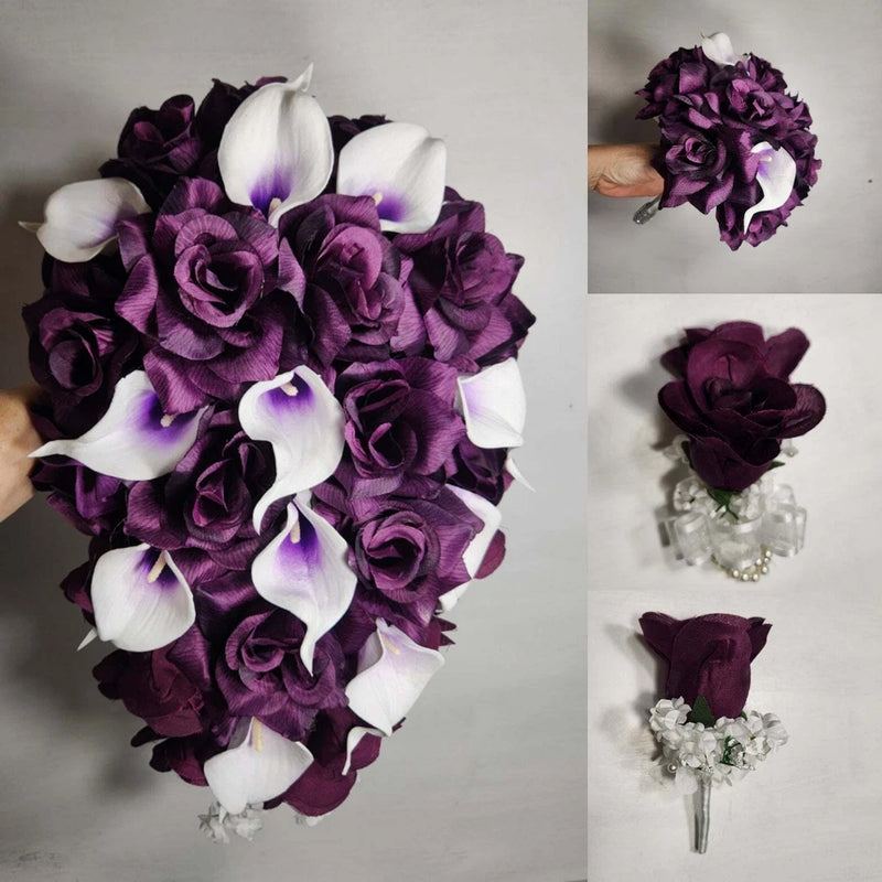 Eggplant Rose Calla Lily Bridal Wedding Bouquet Accessories Bouquet