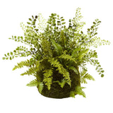 13" ARTIFICIAL FAKE MIXED FERN GARDEN PLANT w/ TWIG & MOSS BASKET POT Green Plant