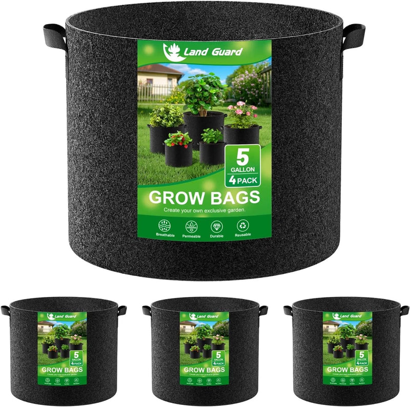 4-Pack Fabric Grow Bags 5 Gallon, Thickened Nonwoven Garden Pots, Growing Bags w Garden Plants
