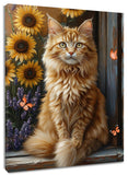 Rustic Yellow Sunflower Orange Cat Canvas Wall Art for Bathroom Living Room Sunflower