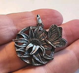 __  Boho Hippie LITTLE MISS SunFlower Butterfly Necklace Pendant Silver Tone -J Sunflower