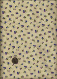 "Flowers Spaced Carnations" Print lavender periwinkle on ecru/tan Fabric-Makower Carnation