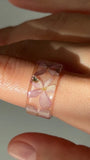 Hydrangea Resin Ring, Wide Band with Real Pink Flowers, Nature Inspired Hydrangea