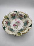 RS Prussia Bowl Carnation Or Ripple Mold Rose Pattern With Green/Gold Accents Carnation