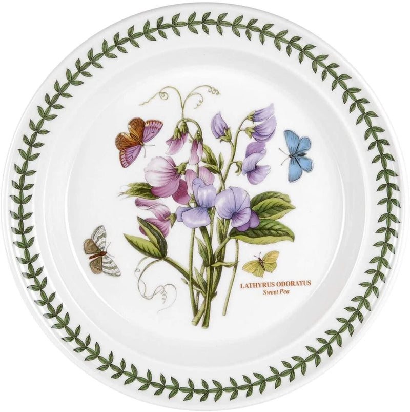 Botanic Garden dinner plate with floral and butterfly motif, green leaf border