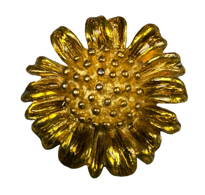 Vintage Shiny Gold tone Sunflower Flower Brooch with Detailed Petals and Multipl Sunflower