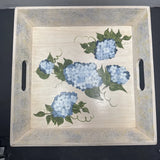 Blue Shabby Chic Hydrangea Serving Tray Hand Pained Maple Signed And Dated Hydrangea