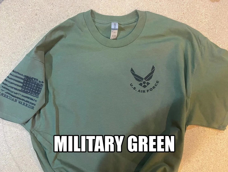Military green T-shirt with U.S. Air Force chest emblem logo