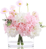 Pink Hydrangea Tulip Faux Flowers in Vase - Elegant Table Centerpiece Decor Hydrangea