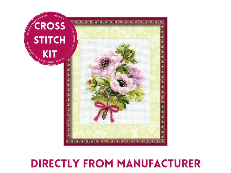 RIOLIS Counted Cross Stitch Kit 790 Anemones, Beautiful Pink Flower Bouquet Bouquet