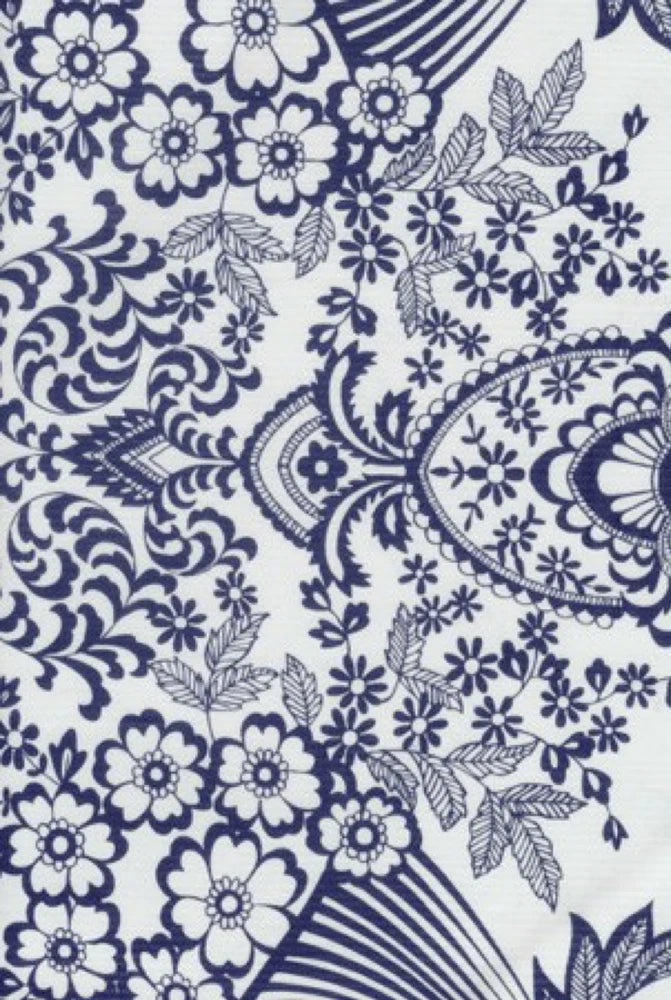Oilcloth Fabric Paradise Lace Blue Pattern Sold in Yard or Bolt Flowering Plants