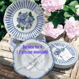 SHABBY CHIC HYDRANGEAS 12pc NEW Service for 4 (or8) Dinner Plate Salad Bowls Hydrangea