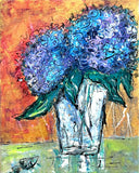 Original acrylic art painting - Blue Hydrangeas : Elegant and royal Hydrangea