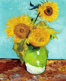 High-quality Oil painting Three sunflowers in a vase Handmade art on canvas 36" Sunflower