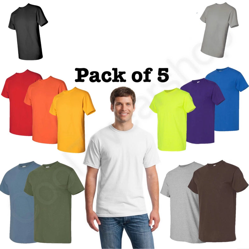 Gildan Heavy Cotton T-Shirt 5000 Unisex Plain Short Sleeves 5-Pack Bulk Lot Roses