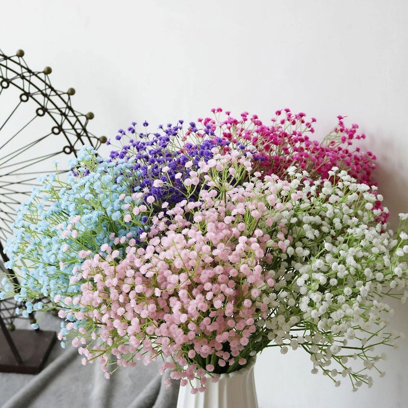 Artificial gypsophila bouquet with mixed pink, white, purple, and light blue blooms