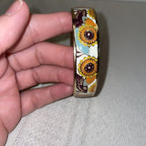 Enamel Floral Bangle Bracelet Gold Tone Sunflowers Yellow Flowers Boho Style Sunflower