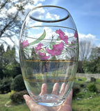 Vtg BOHEMIA CRYSTAL Vase Handblown Glass Red & Green Floral Gilded Rim Lg 10.25