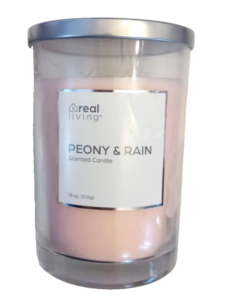Real Living Candle Peony & Rain 18 oz Glass Jar 2 NEW Wick GREAT GIFT Peony