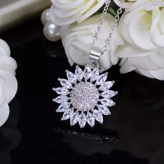 2Ct Marquise Cut Lab-Created Diamond Sunflower Pendant 14K White Gold Plated Sunflower