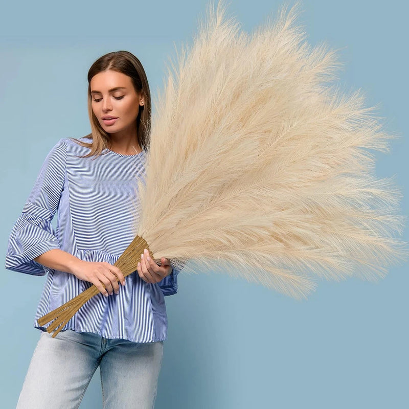 8 Pcs Faux Pampas Grass Decor 38''/97Cm Large Tall Artificial Pompas Grass Flora Pampas Grass