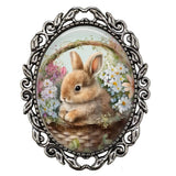 Spring Daisy Bunny Brooch Flower Basket & Bunny Rabbit Spring Time Jewelry Sunflower