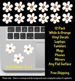 Daisy Hippie Flowers 12 PK 1" White & Orange Vinyl Decals Any Flat Surface Daisies