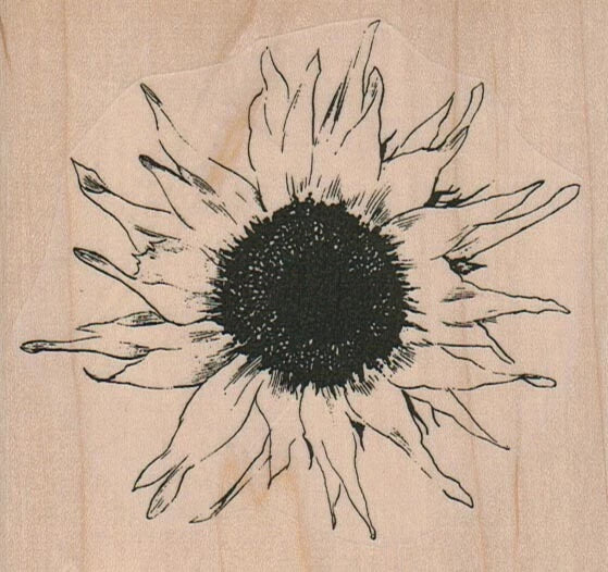 Sunflower rubber stamp with dark center and detailed petal outline imprint