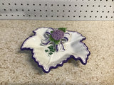 RARE! HTF BELLA CASA BY GANZ CERAMIC LEAF SHAPED DISH 3D PURPLE HYDRANGEA FLOWER Hydrangea
