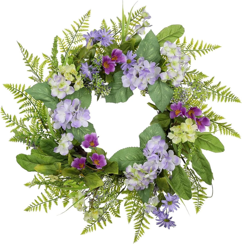 21.7'' Purple Floral Spring Wreath for Front Door - Artificial Home Decor Hydrangea