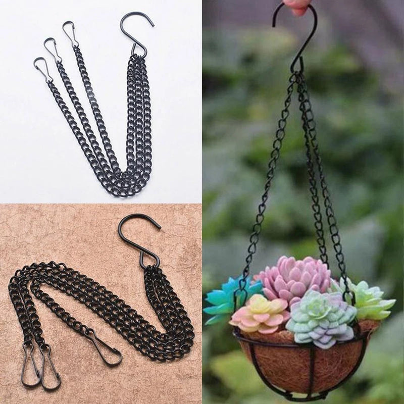 Metal plant hanging chain with S hooks for securing garden pots