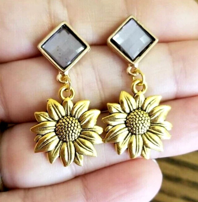 Gold Sunflower Stud Earrings Sunflowers Gold Sunflower Dangle Earrings Sunflower