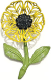 Vintage Sunflower Filigree Yellow Green Painted Summer Brooch Pin Sunflower