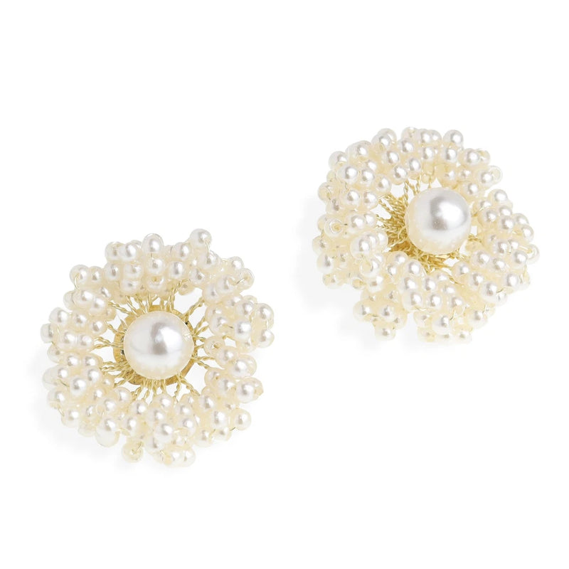 JeanBeau Pearl Flower Stud Earrings for Women, Trendy Elegant White Sunflowers F Sunflower