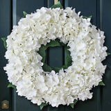 Artificial Hydrangea Wreath 21 IN Spring Summer White Flower Front Door Fuax Hydrangea