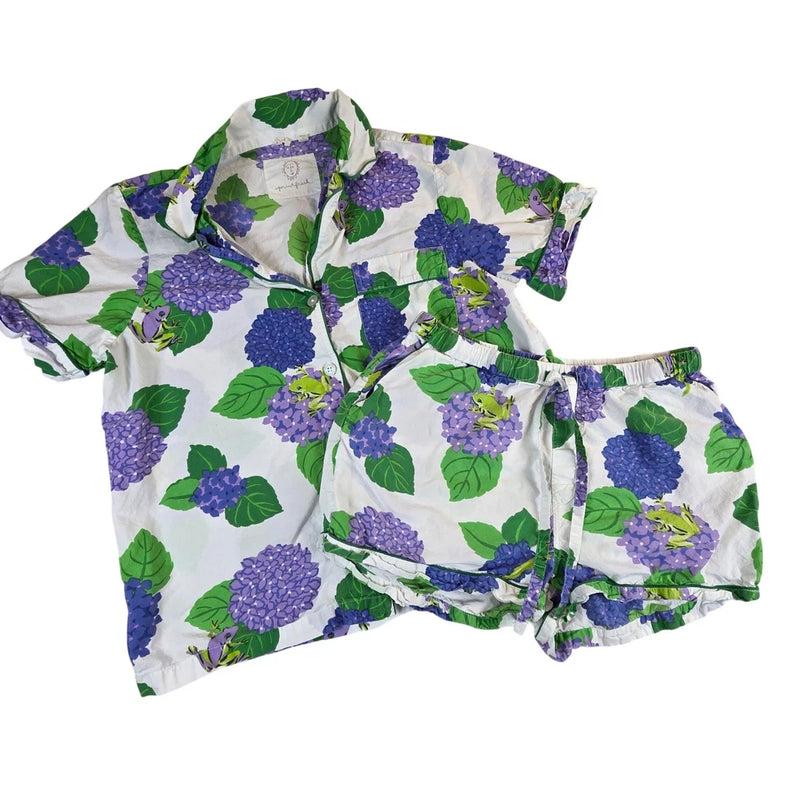 Printfresh Hydrangea Hideaway Organic Cotton Pajama Short Set Size Small Hydrangea