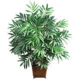 Fake Artificial Bamboo Palm Plant w/ Wood Wicker Basket Green Plant
