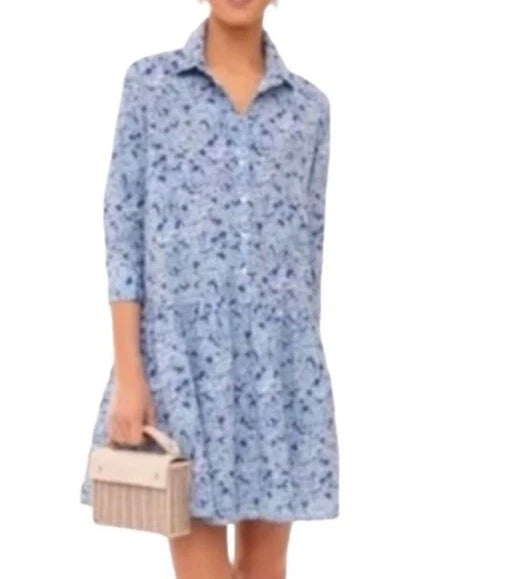 Tuckernuck NWOT Hayes Hydrangea Blue Flower Shirt  Dress Size S Hydrangea