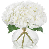Artificial Hydrangea Flowers with Glass Vase, White Silk Fake Floral Arrangem... Hydrangea