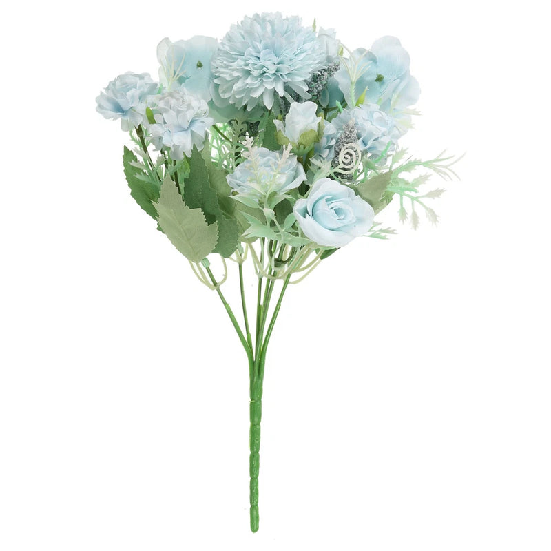 7 Branch Artificial Silk Rose Hydrangea Fake Flowers with Stem Blue Hydrangea