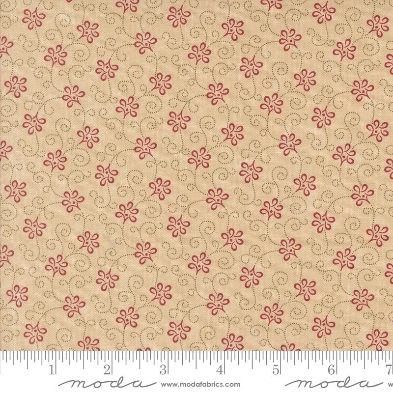 A  Vintage Christmas Tan Ribbon Blenders Troubles Moda Half Yard Flowering Plants